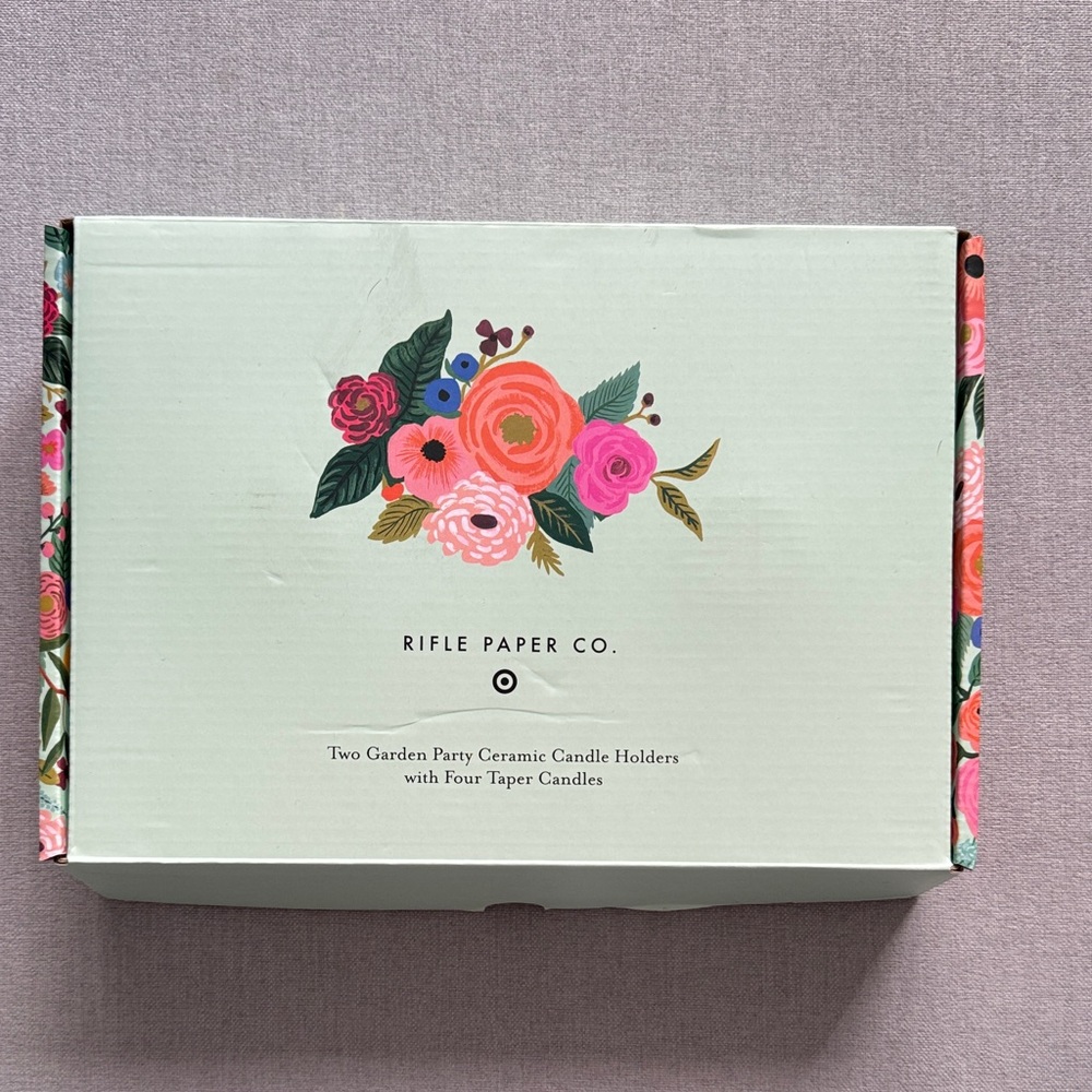 Rifle Paper Co. Floral Candle Holder Set with Taper Candles
